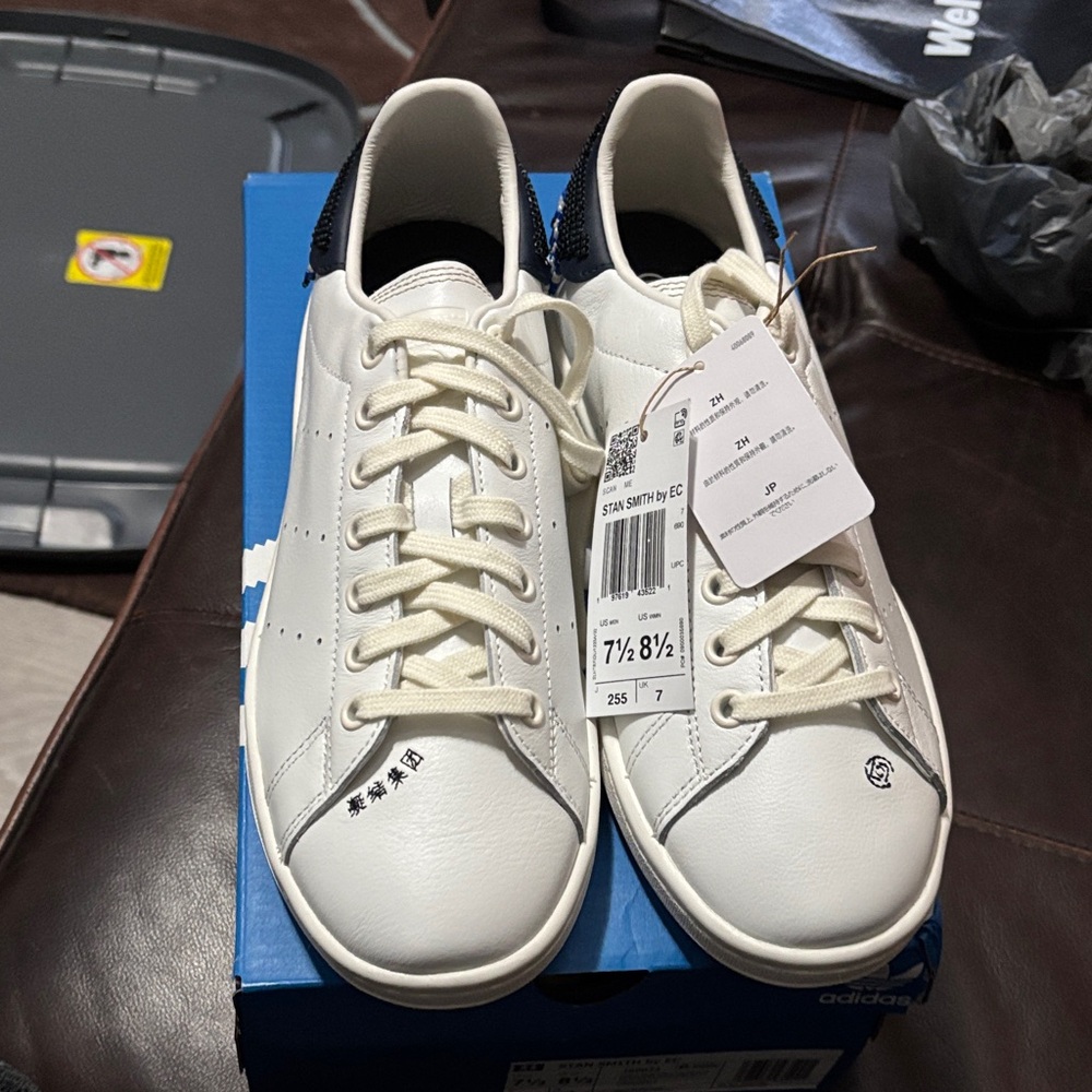 adidas Women's White and navy likited edition stan smith by ec Athletic Shoes